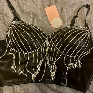 Leather corset with Crystal chain